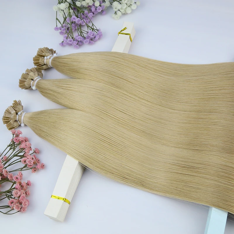 Straight Flat Tip Hair Extensions Remy Original Human Hairpiece Keratin Capsule Hair Extensions Natural Blonde Color 50pcs/ Set