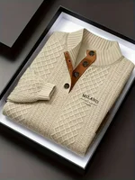 Suéter de punto con cuello levantado para hombre, Jersey informal de cuello redondo con estampado completo, a la moda, para otoño e invierno