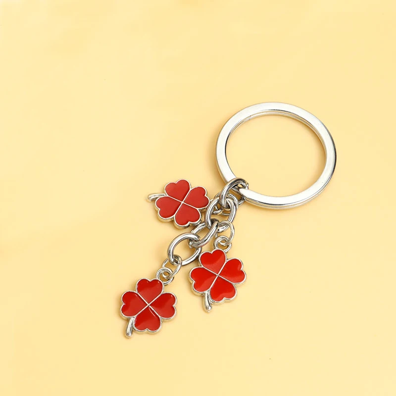 Classical Design Multi Color Enamel Four Leaf Clover Charms Key Rings Women Men Handbag Car Key Lucky Keychain Pendant Crafts