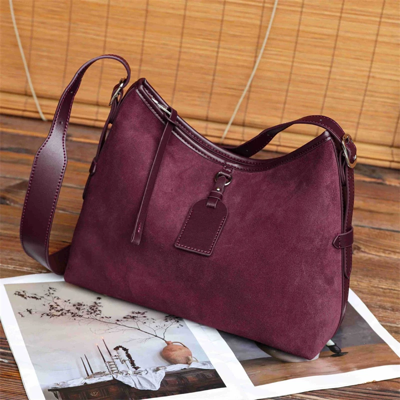 

Hifashion Retro Suede Genuine Leather Underarm Shoulder Bags For Women 2025 Luxury Designer Crossbody Tote Work Ladies Handbags