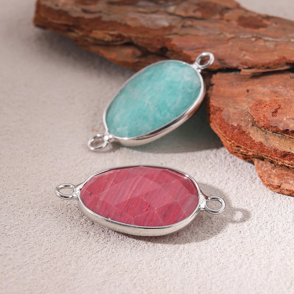 

2PC Natural Stone Double Hole Connector Pendant Faceted Crystal Quartz Charms for Jewelry Making DIY Earring Bracelet Accessory