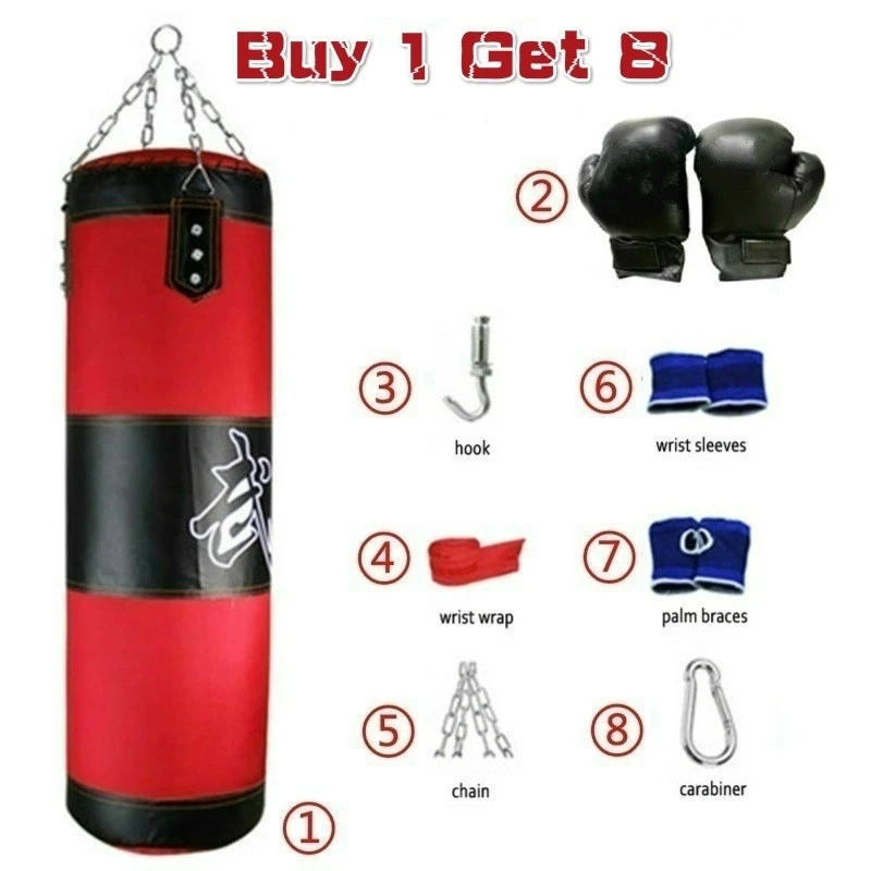 8Pcs/1Set Empty Fitness MMA Boxing Sandbag Training Bag Kit with Fighting Gloves for Men/Children