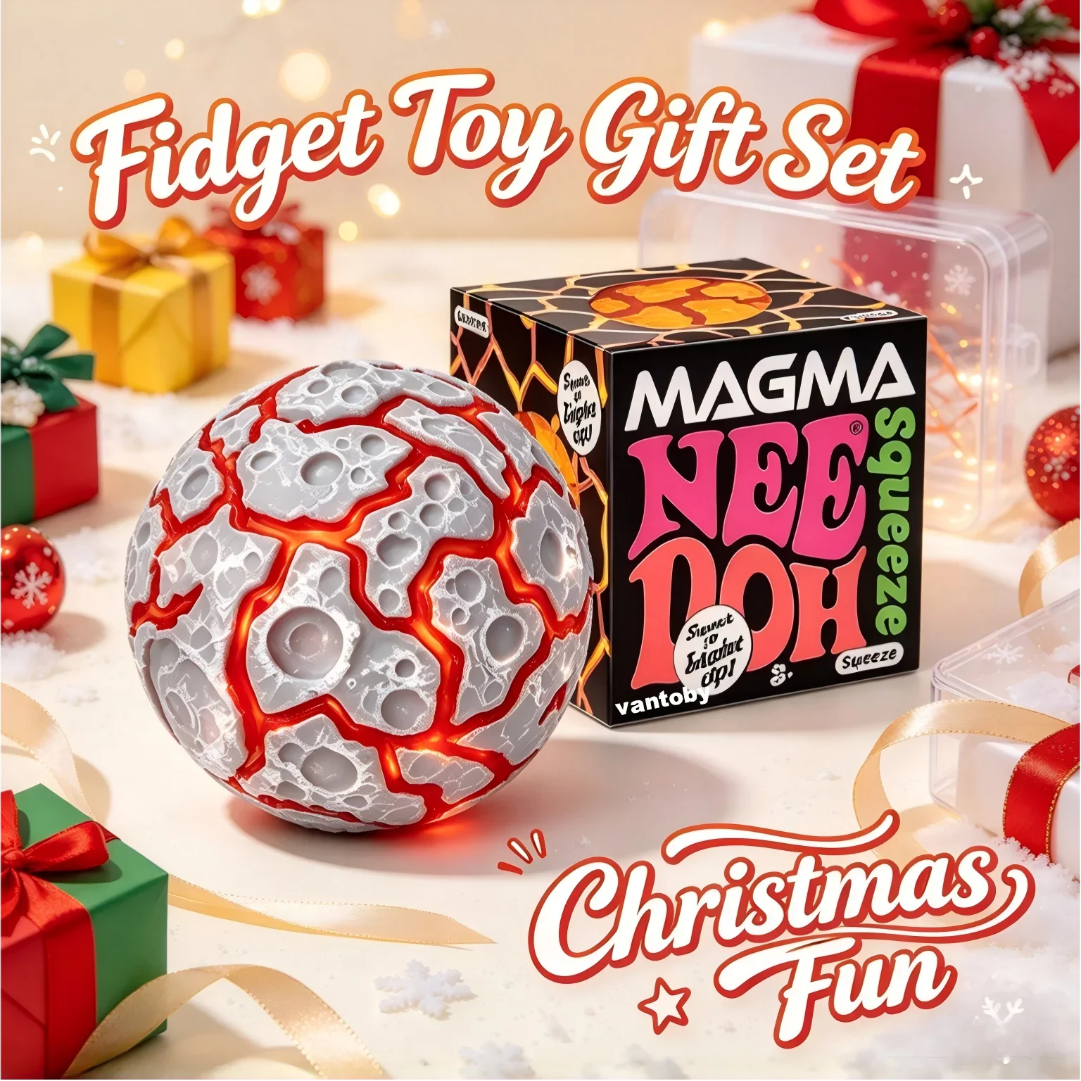 NeeDoh Glitter Magma Ball Crunch Stress Relief Toy Squeeze Toy Nice Cube Sensory Toy for Adults Christmas Gifts