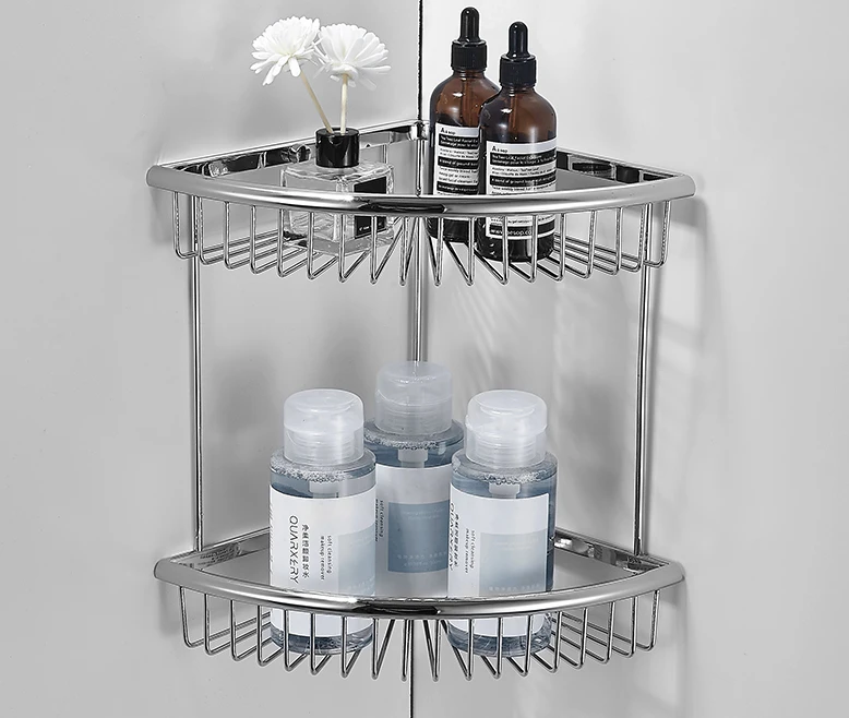 Triangle shelf full copper chrome plated bathroom shower gel shampoo storage net basket solid single and double layer