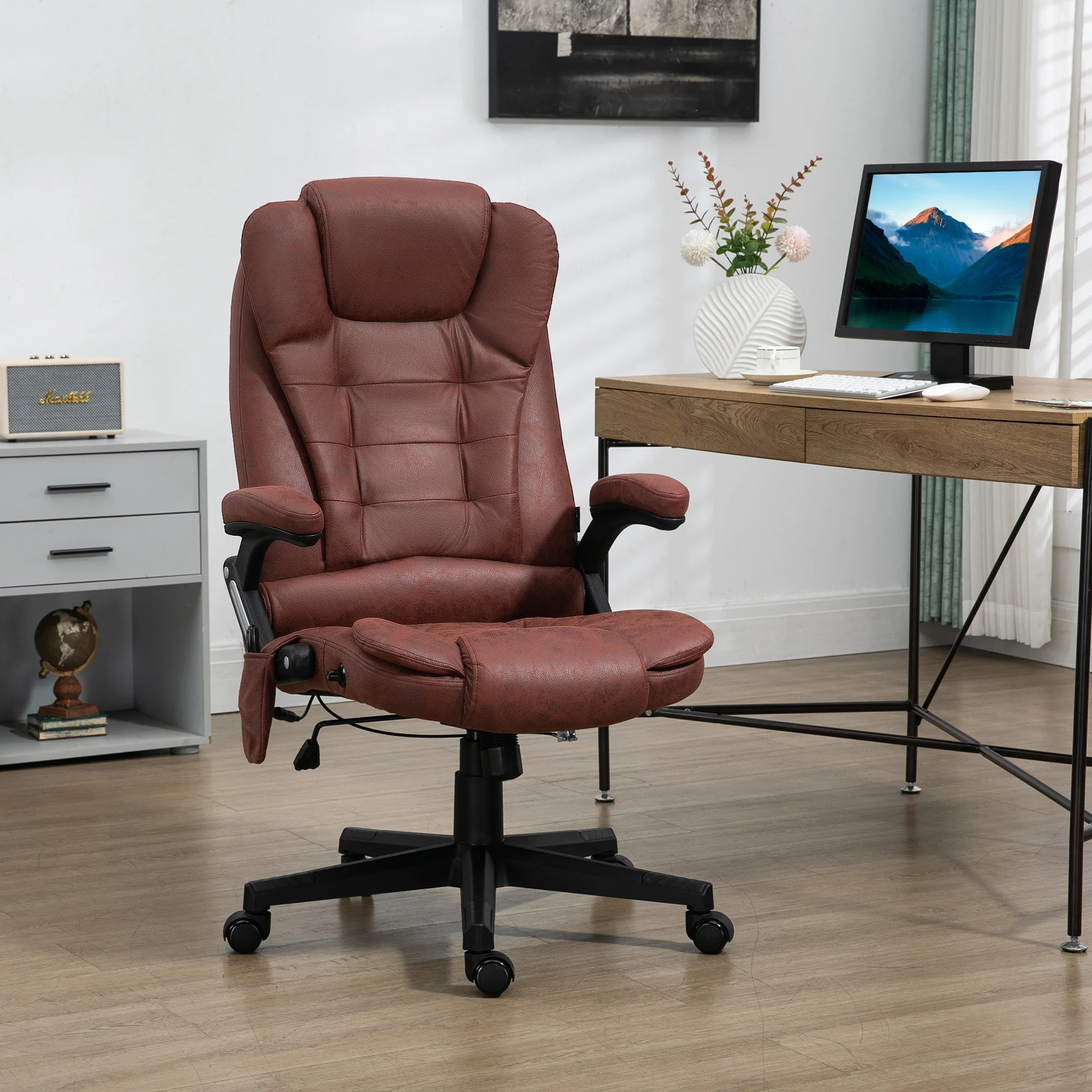 Massage Office Chair with 6 Points Heat Microfiber Executive Office Chair Red