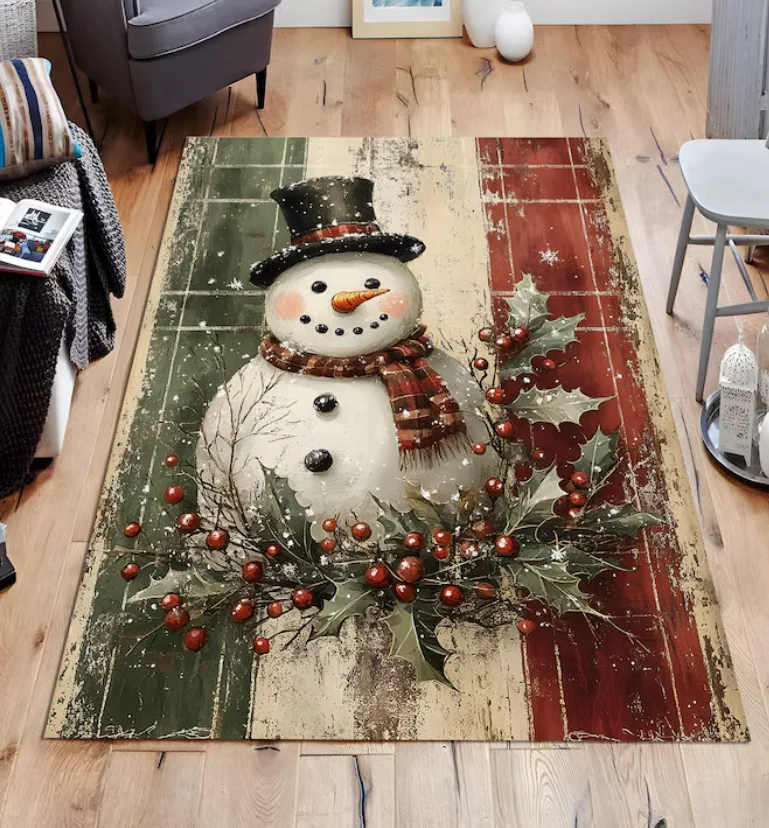 Christmas Rug, Xmas Rug, Snowman Rug, Christmas Area Rug, Christmas Carpet, Cardinal Rug, Snowman Rug Snow Rug Snowman Decor Rug