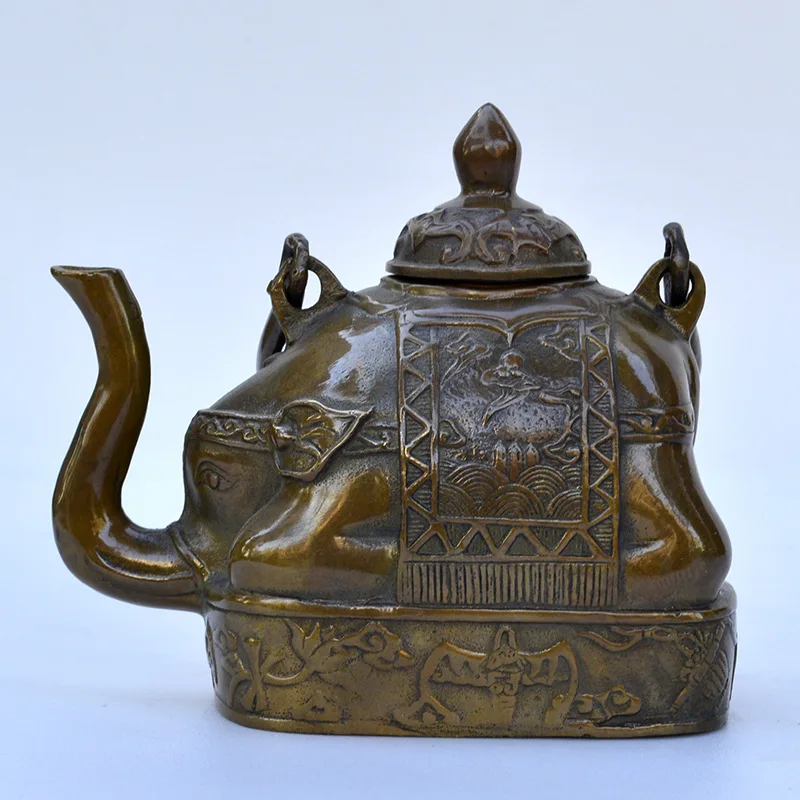Business Office Bronze Sculpture Metal Craft Pure Copper Elephant Teapot Ornament