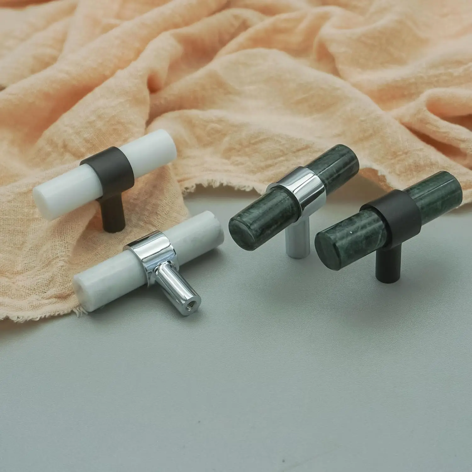 Natural Stone Kitchen Cabinet Handles Modern Simple Wardrobe Pulls White Green Marble T Bar Cupboard Knobs Furniture Handles