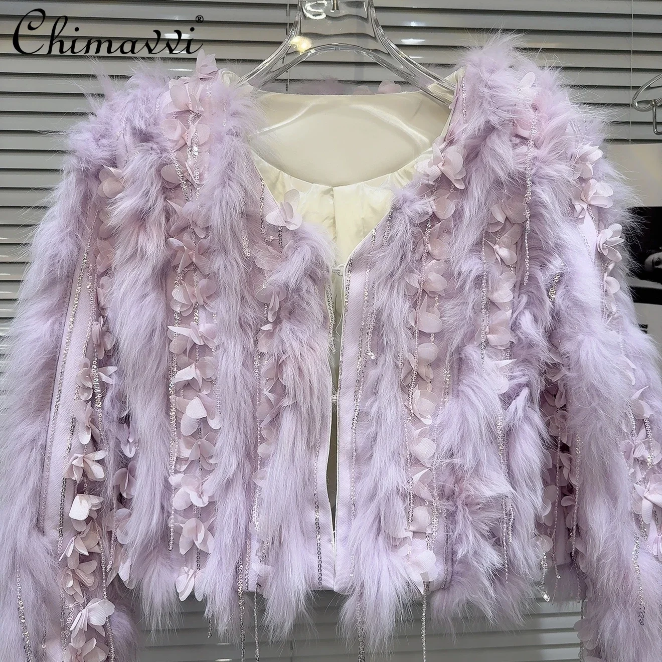 2024 Winter Clothes New High-end Fashion Fox Fur Beads Fringed Jacket Top Loose Temperament Socialite Down Fur Short Coat