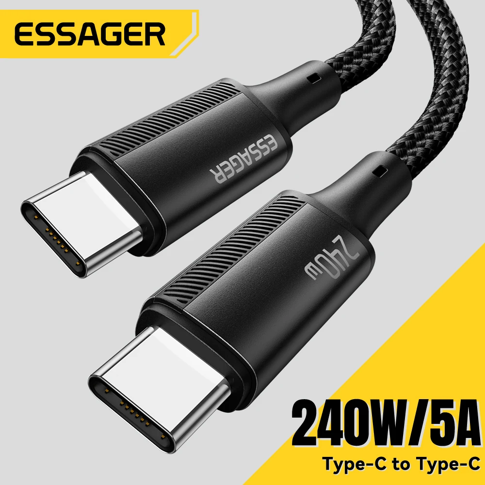 Essager USB C 타입 to USB C 케이블, 맥북 아이패드, 삼성, 화웨이 PD 고속 충전 충전기 코드, 5A E-마커 칩, 고속 USB C, 240W 