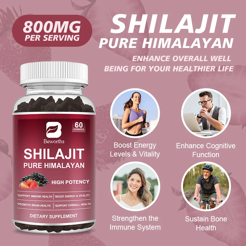 Beworths Shilajit Gummies Organic Mineral Supplements Energy Level, Memory and Focus Support Relieve Stress Overall Health