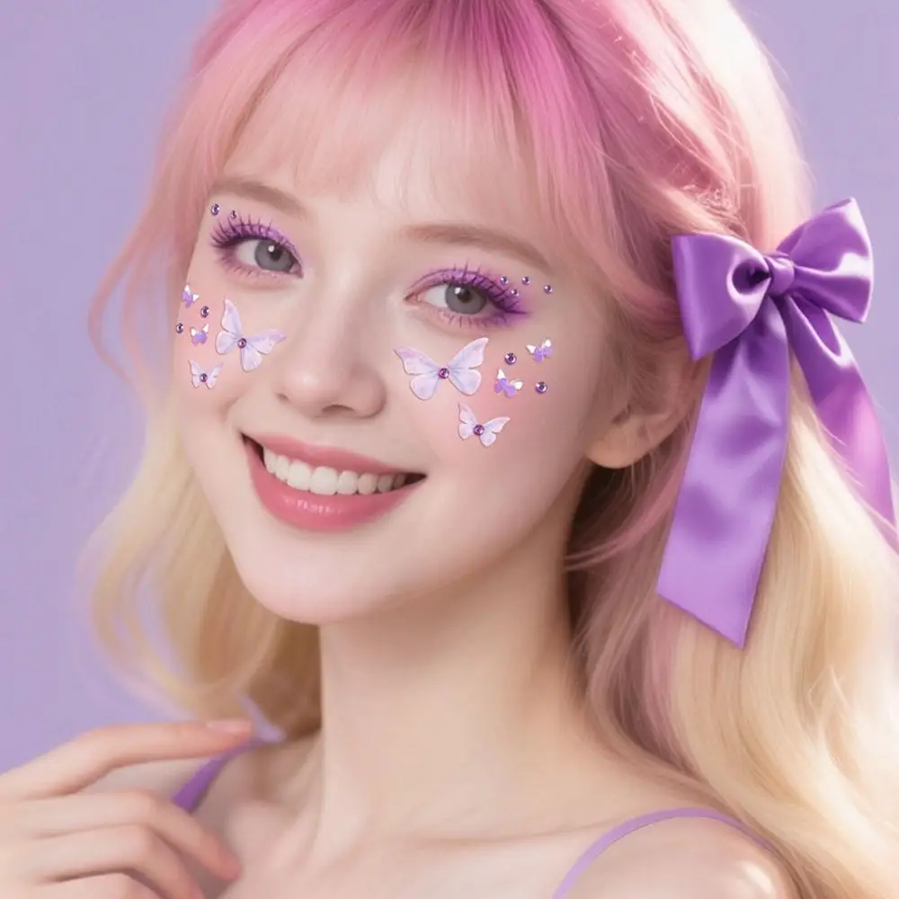 1Sheet Butterfly Rhinestone Face Stickers Sparkling Drill Decorative for Jewel Face Gem Fake Piercing Makeup Halloween Festival