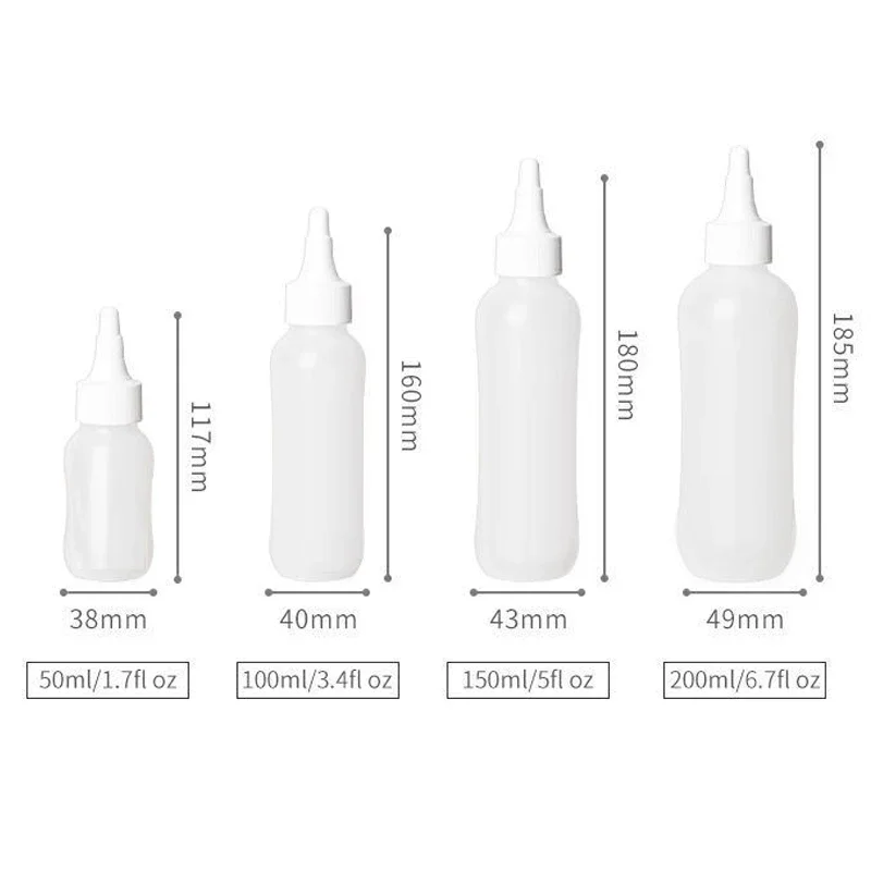 Lege 50/100/150/200Ml Plastic Hdpe Knijpfles Voor Saus Spuiten Navulbare Flessen Met Twist Dop Voor Keukenlijm Container