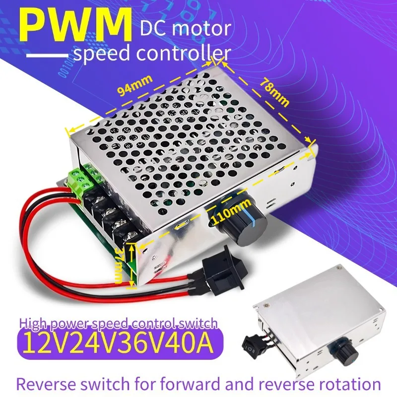 40A 12-36V PWM Industrial DC Motor Speed Controller, High Power Driver with Forward/Reverse Switch for CNC, Conveyor, Machinery