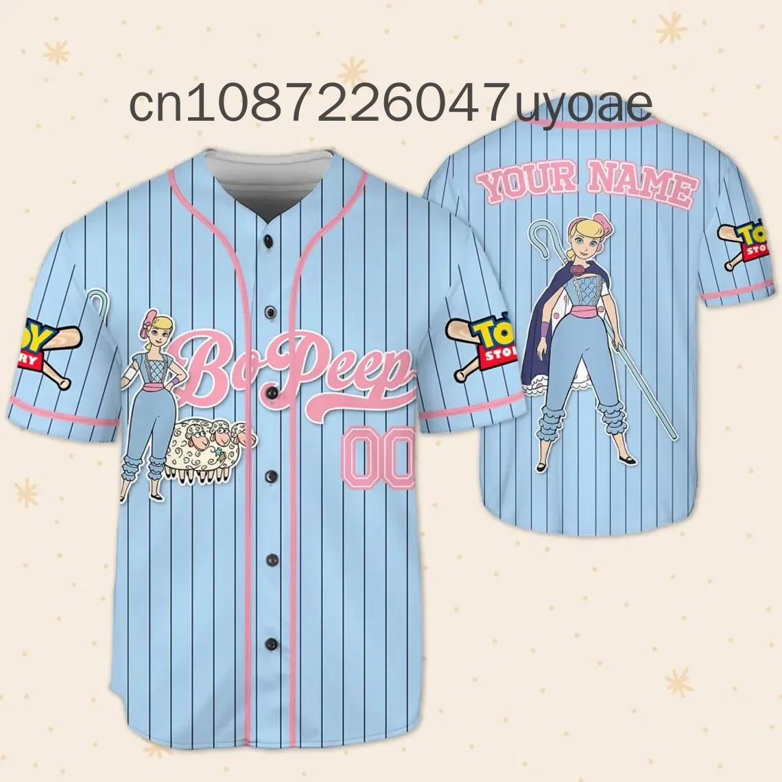 New Disney Toy Story Bo Peep Baseball jersey Customized Name Men's and Women's Short Sleeve Casual Baseball Shirt