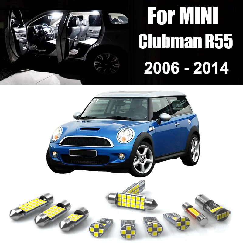 

For MINI Clubman R55 2006-2014 14pcs Car LED Interior Reading Lamp Vanity Mirror Footwell Glove Box Trunk Lights Accessories