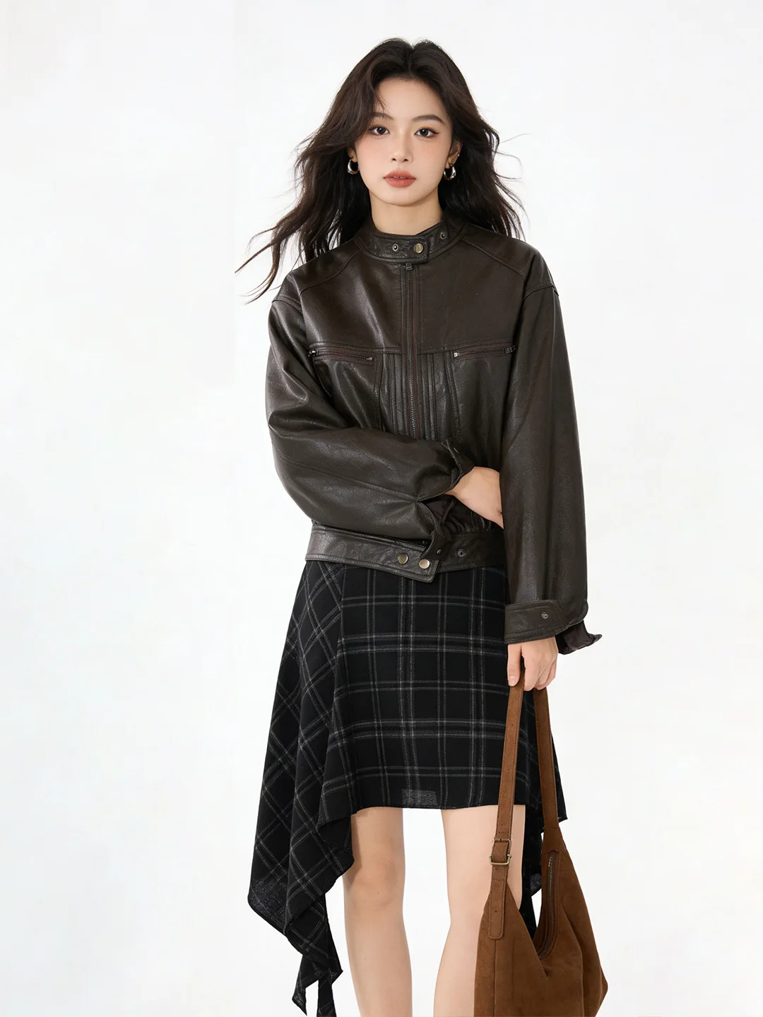 Chic Zipper Design Leather Jaet ort Biker Sle Sweet Cool Early Spring New Arrival Slimming Women's Faion Outerwear