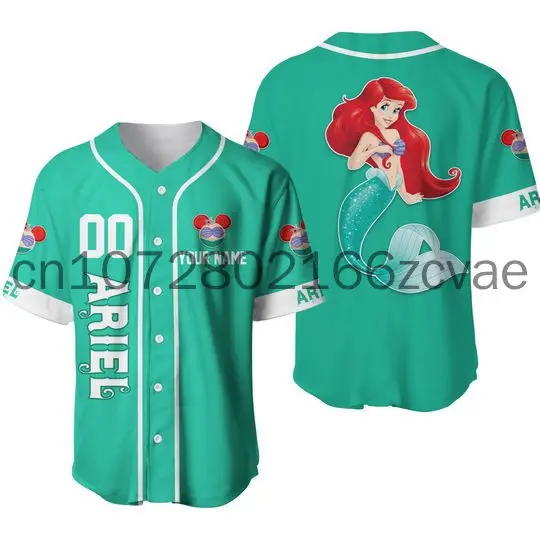 Custom Disney Ariel Princess Baseball Jersey Outdoor Sports Style Casual Jersey Men\'s and Women\'s Personalized T-shirt