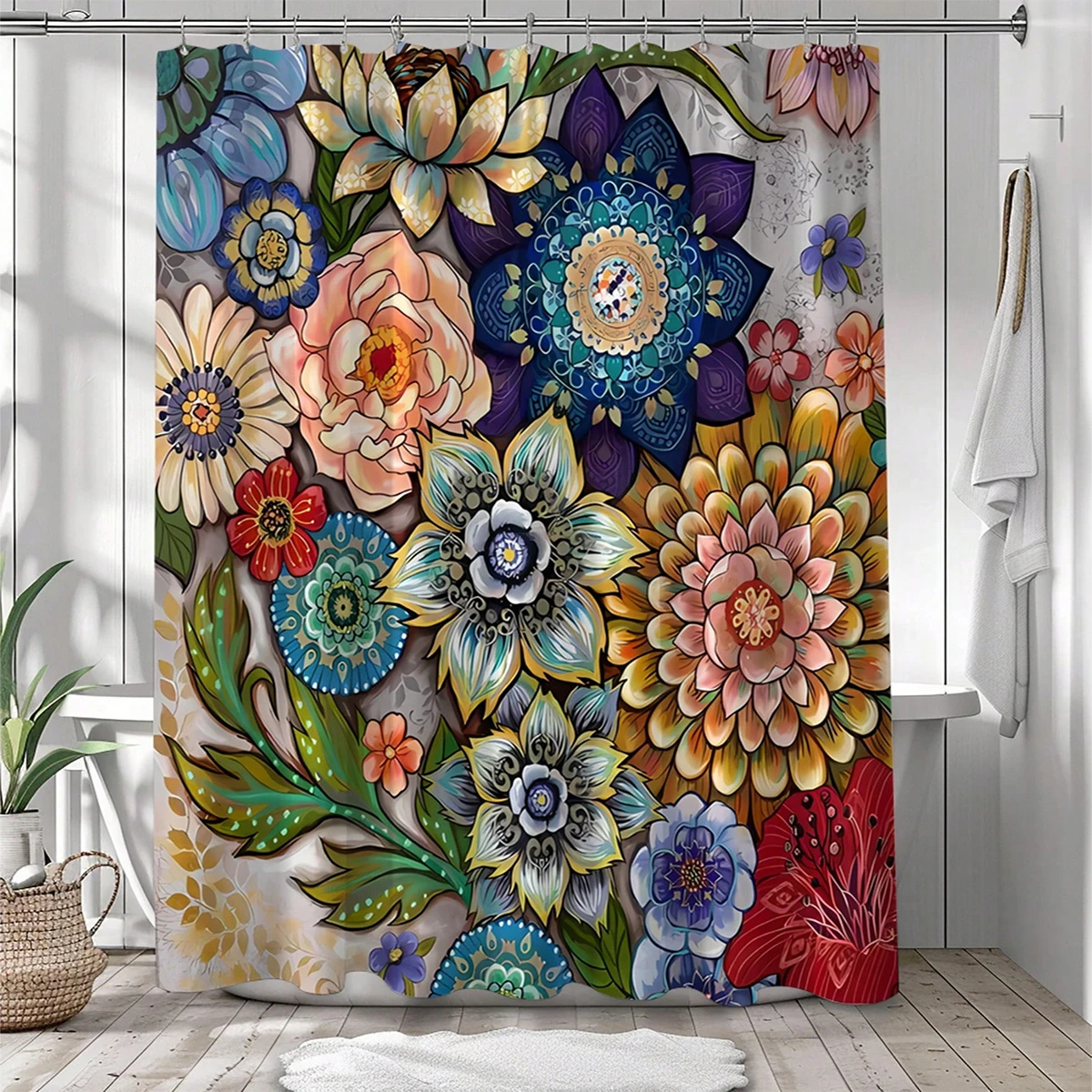 1pcs Colorful floral pattern polyester material shower curtain tarpaulin bathroom thickeneded mildew-proof partition curtain bathroom water-blocking