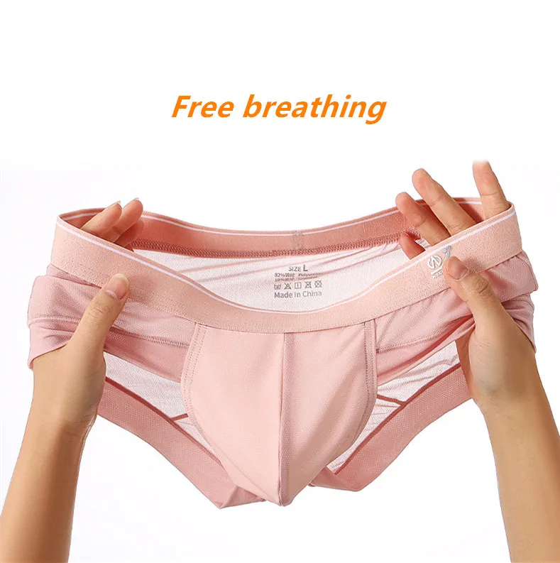 Sexy Men's boxer Ice screen hole cueca large convex breathable quick dry men's boxers solid color underpants men underwear new