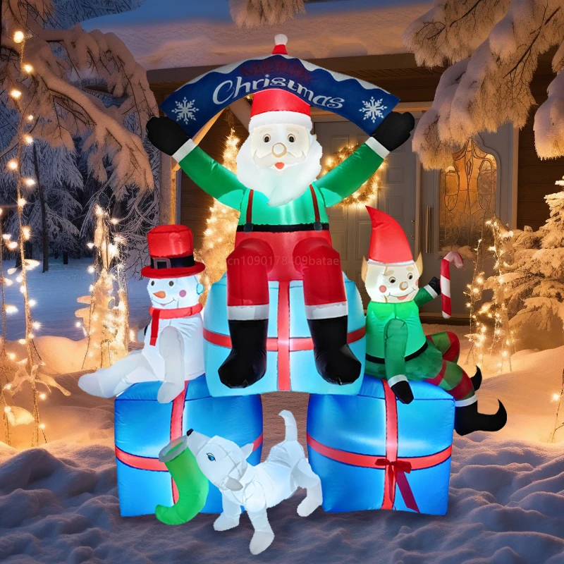 2.1M Christmas inflatable Christmas combination decoration, built-in LED lights, Christmas outdoor courtyard atmosphere decorati