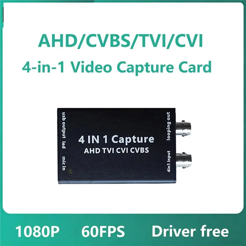 DTB7 4-in-1 BNC to USB Capture Card, AHD TVI CVI CVBS to USB 3.0 Adapter for OBS PotPlayer, Video Audio Capture for