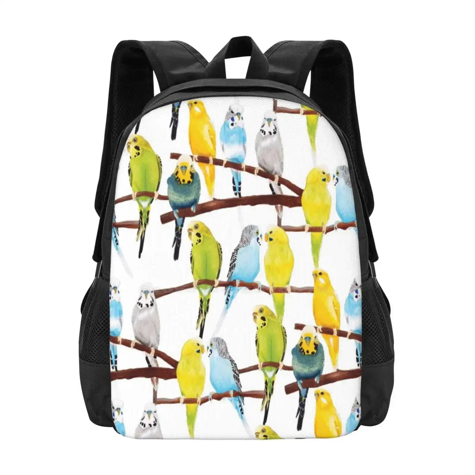 

Волнистый узор, акварельный школьный рюкзак большой емкости, сумки для ноутбука, акварельный узор для домашних животных, нарисованный волнистый попугайчик, птица, попугай