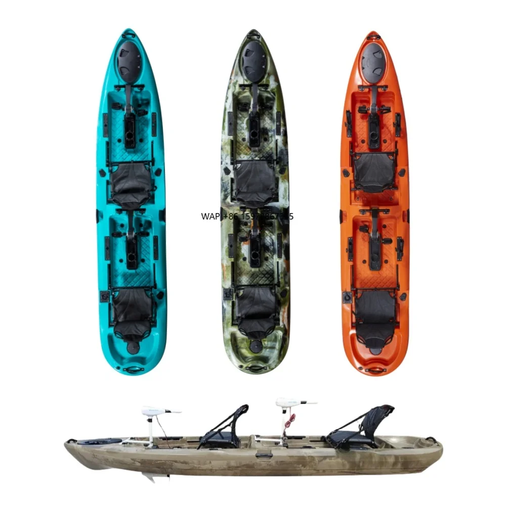 

14 ft Double HDPE Rotomolded Pedal Kayak tandem Fishing Kayak With Pedal Drive System or Motor 2 Person 2 Seat