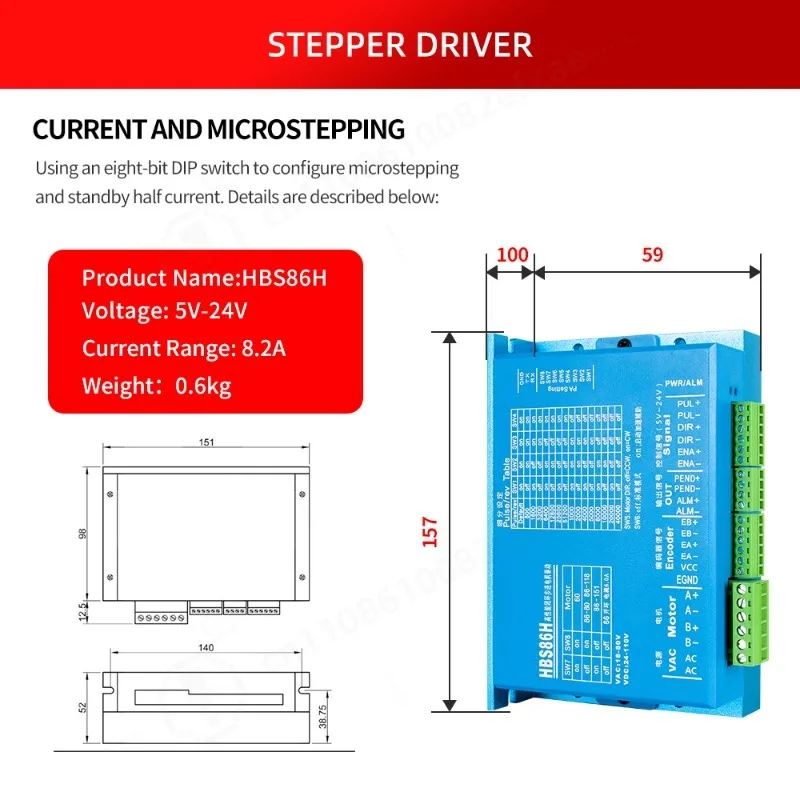 Closed Loop Stepper Motor Driver Kit, 57/86 Motor HBS86H Hybrid Servo Driver, Stable Control, For CNC Machine Replacement