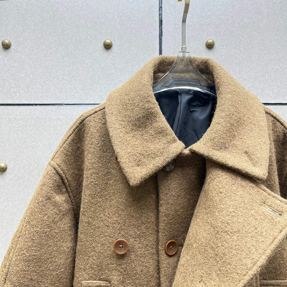 여성용 울 혼방 재킷, Y2k 벨트 코르셋, 레트로 우아한 더블 브레스트 트위드 재킷, 2024 가을 및 겨울 상의, 신상