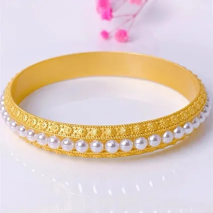 

AU999 gold jewelry palace style bracelet filigree inlaid pearl bracelet 24K pure gold female net celebrity same bracelet