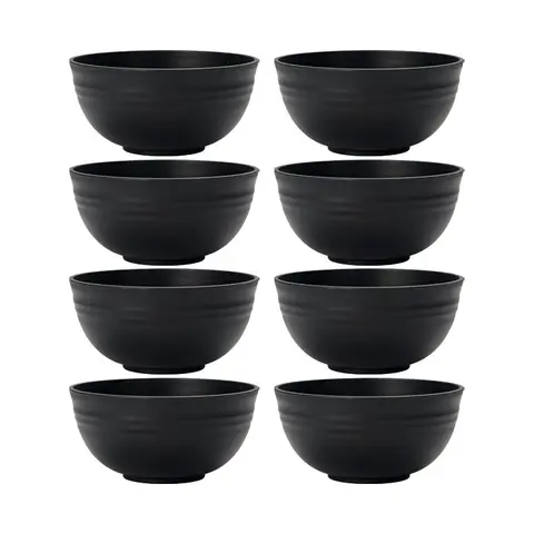 4/6/8pcs  Black grain bowl Reusable household plastic dinner bowl can hold food dessert grain outdoor camping bowl