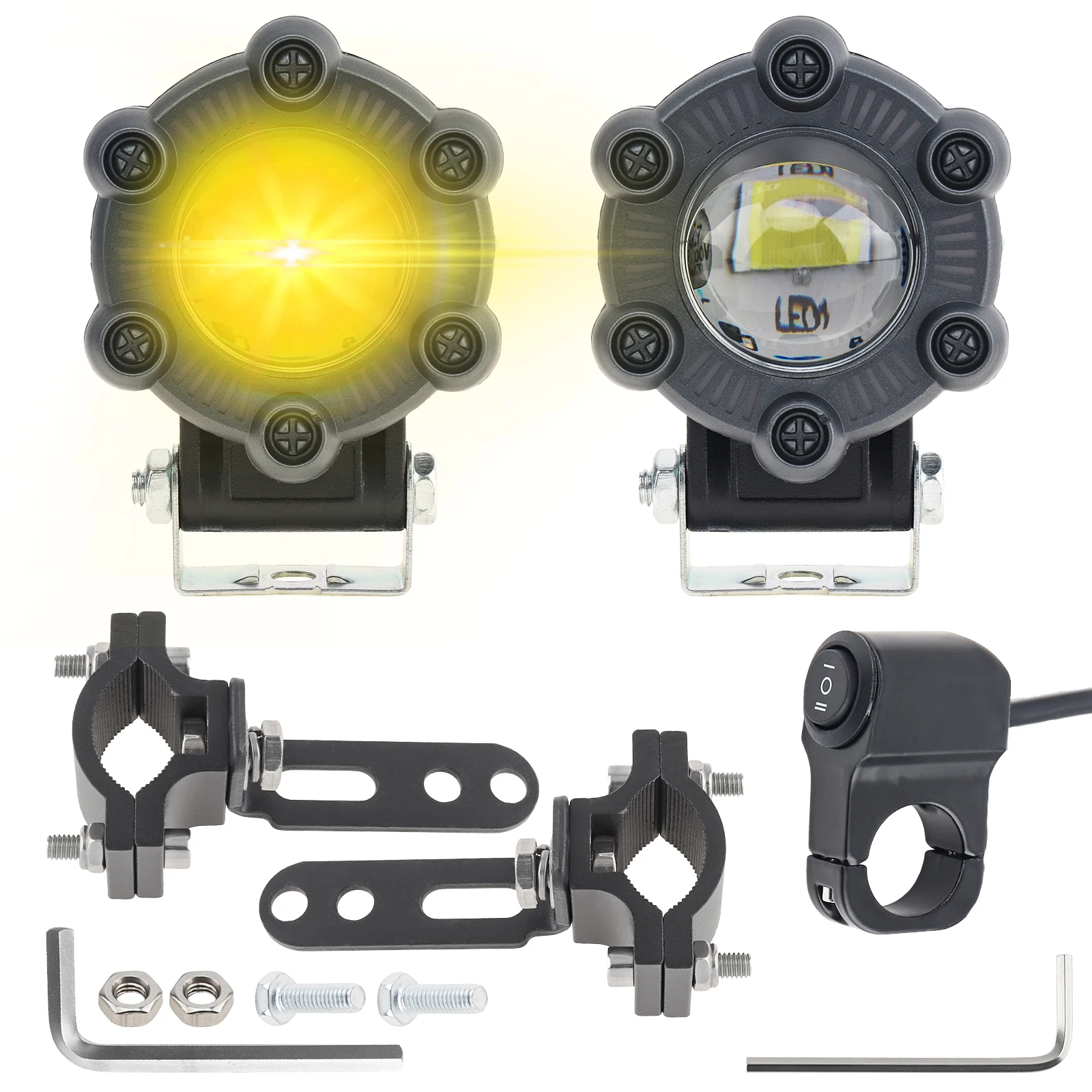 

2pcs White Yellow LED Spotlight Fog Light for Motorcycle Scooter 24W 3600LM DC 9-30V DRL Work Light Auxiliary Driving Light