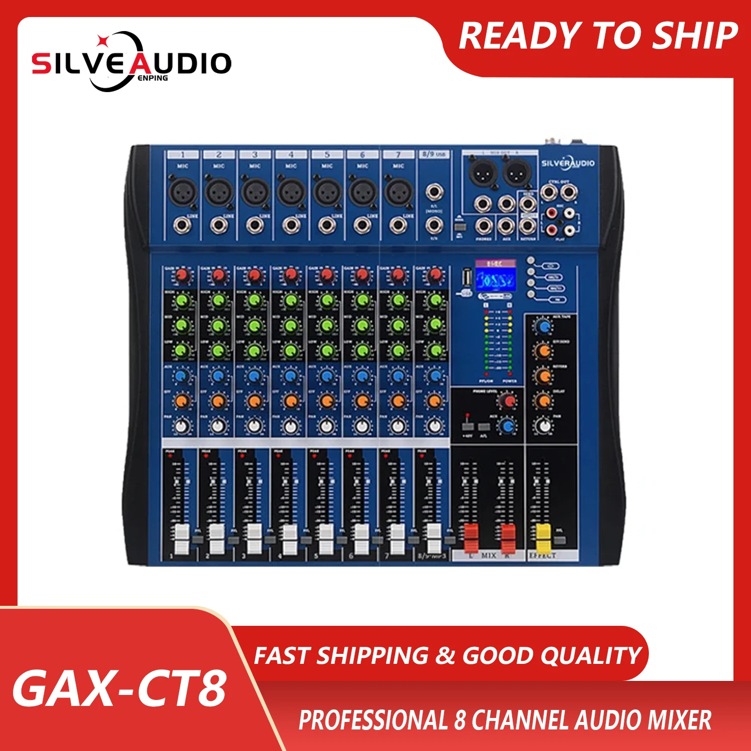 

GAX-CT8 Professional 8-channel audio DJ mixer with Blueteeth sound mixer audio karaoke phantom power 48V USB jack