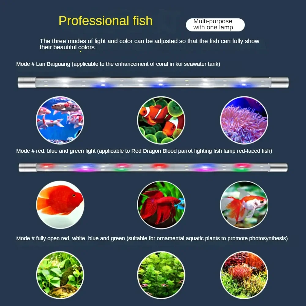LED Fish Tank Light, Arowana-RGBW Water Plants Lamp, Full Spectrum Aquarium Strip Light, Help Tropical Fish Color Grow, 37-114cm