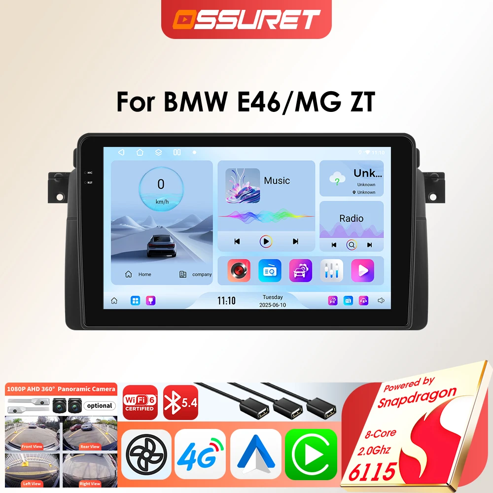 Image of 6115 Auto-Multimedia-Player für BMW E46 M3 1999–2006 Carplay Android Auto 9 Zoll 2 Din GPS Navi Auto Intelligente Systeme BT 4G WLAN