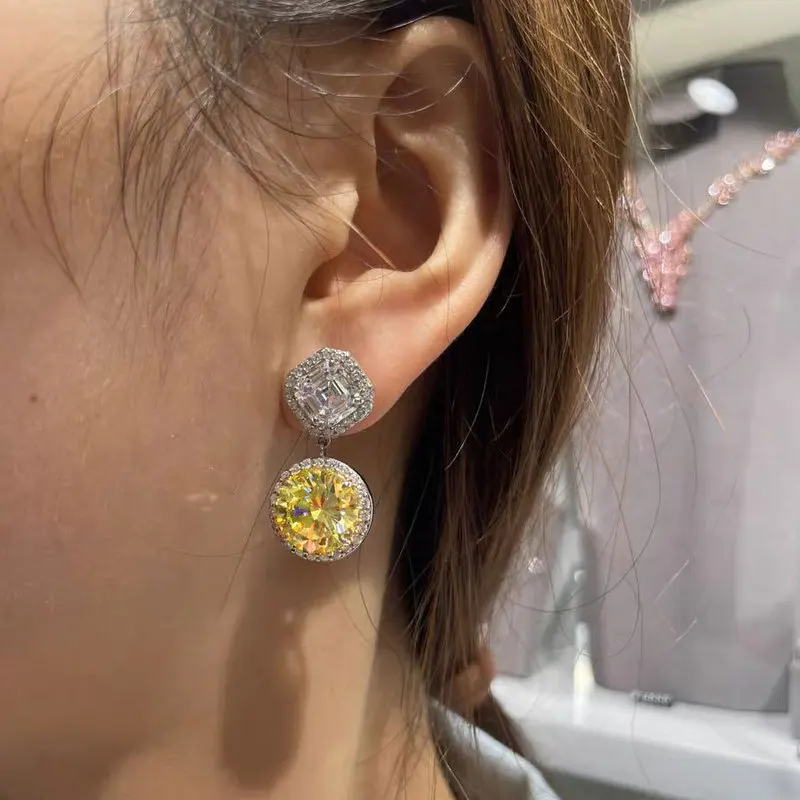 925 sterling silver temperament fashionable water droplet light luxury powder yellow zircon earrings for women elegant gift