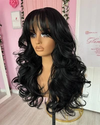 Women Wigs Body wave Lace Frontal Wig Black Color with Bangs Natural Synthetic Hairs High Heat Fibre Wig female Full Density Wig