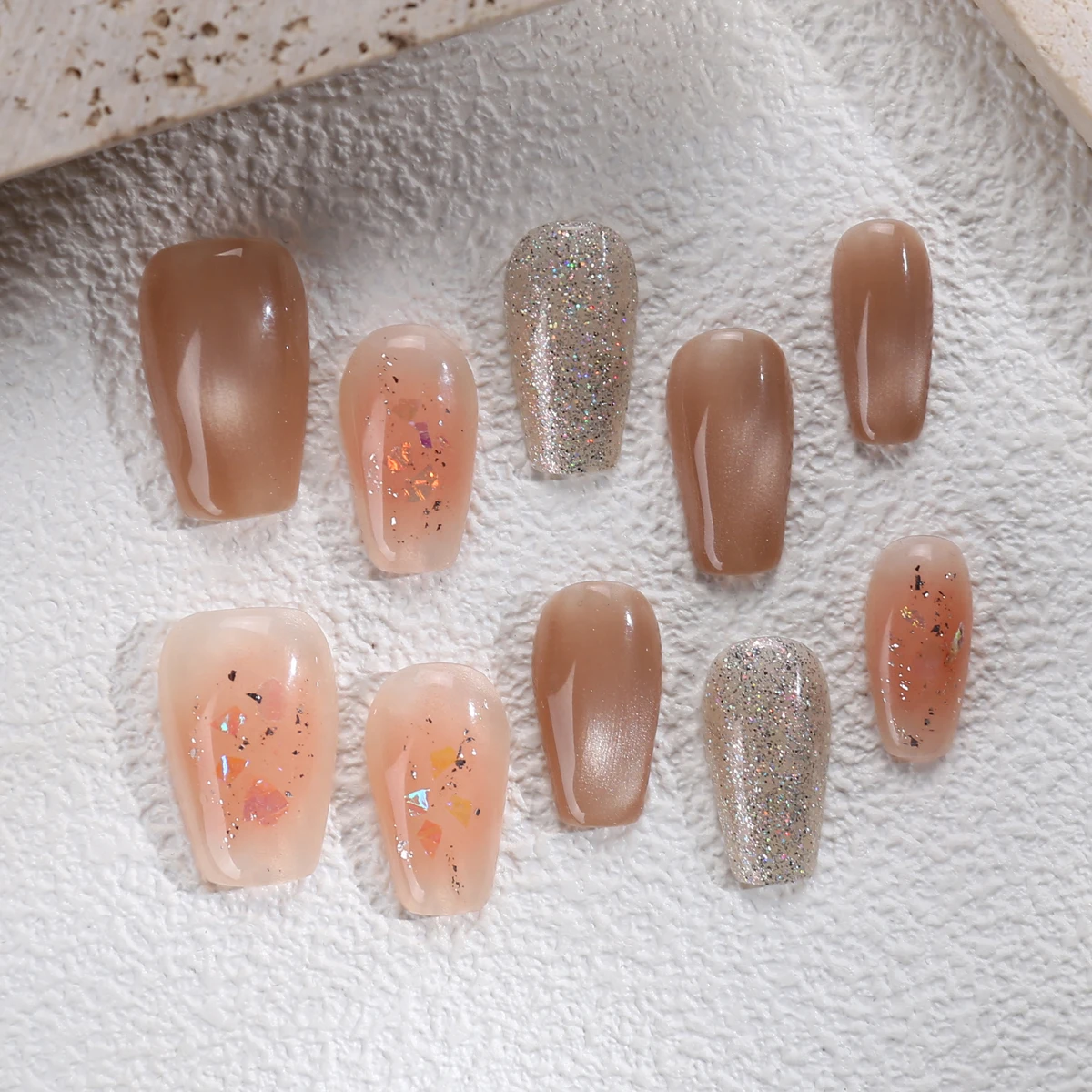 10 unidades de uñas postizas extraíbles hechas a mano, purpurina en polvo, uñas francesas minimalistas, decoración de uñas, esencial para Festival