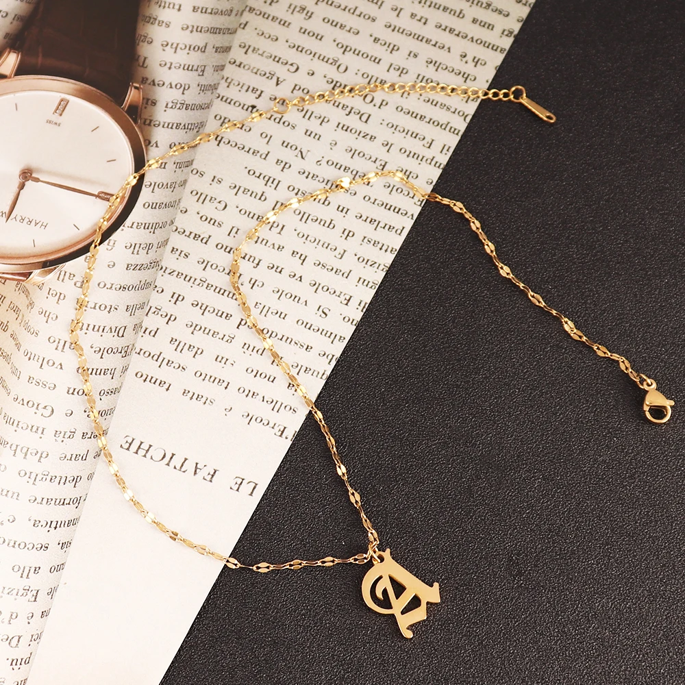 316L الفولاذ المقاوم للصدأ القوطية رسالة قلادة للنساء موضة الذهب A-Z الأولي قلادة بحرف سلسلة القلائد مجوهرات #3