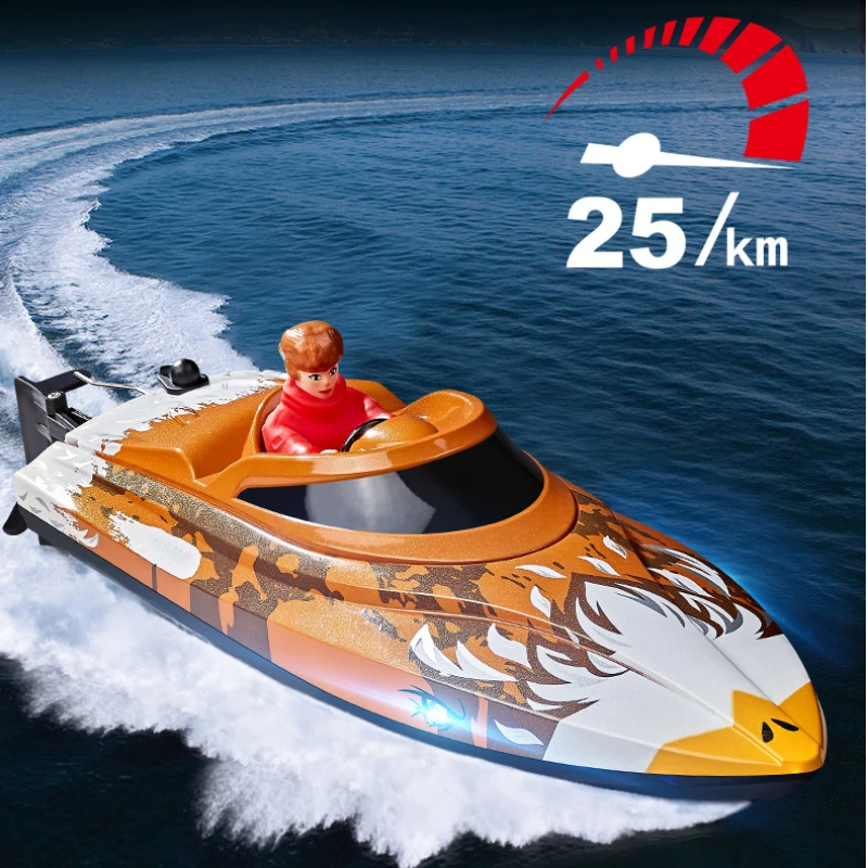 Hot HJ822 High Speed RC Boat, Waterproof LED Light Capsize Reset Remote Control Speedboat Toy for Boys Outdoor Water Game