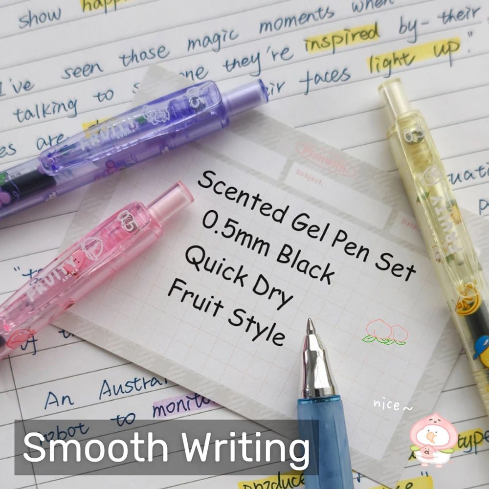 6 Pcs Scented Gel Pen Set 0.5mm Fun Fruit Quick Dry Pen Cute Cartoon Black Writing Pens For Study And Office Use