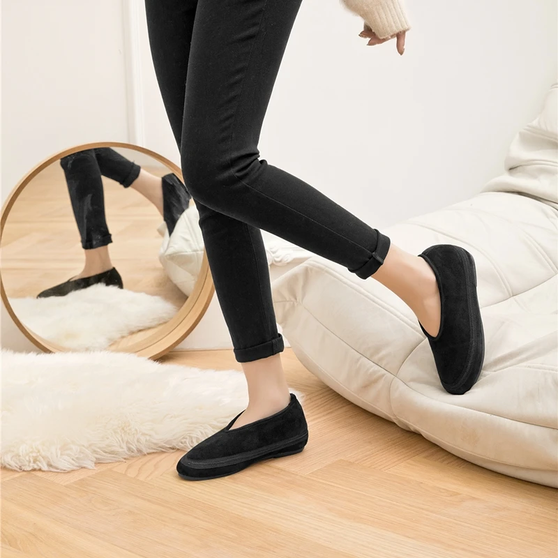 AIYUQI Winter Flache Schuhe Frauen 2025, Neue Pelz Futter Warme Frauen Schnee Schuhe Aus Echtem Leder Komfortable Weibliche Winter Ballett Schuhe – Detail 4