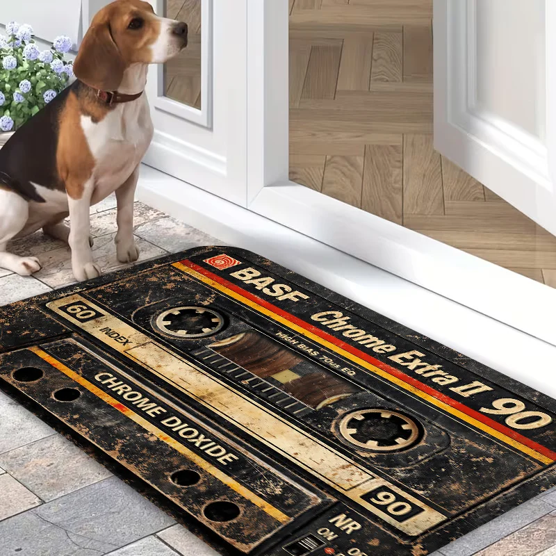 1pc Retro‑Tape‑Pattern Rectangular Area Rug, Indoor & Outdoor Floor Mat for Holiday Dining, Party, Home Decor