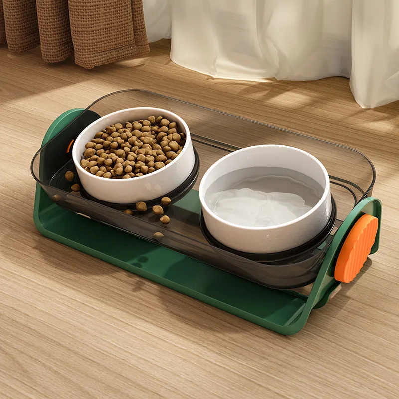 Luxury Cat Double Bowl Safe Ceramic with Stand Pet Food Water Feeder Kitten Puppy Feeding Elevated Dish Dog Supplies Adjustable