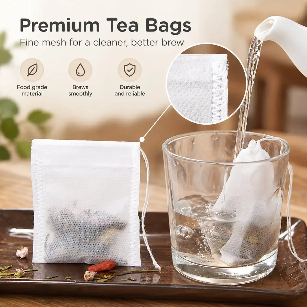 Disposable Tea Filter Bags with Drawstring for Loose Leaf Tea Herbal Tea Flowers Kitchen Home Brewing Household Organization
