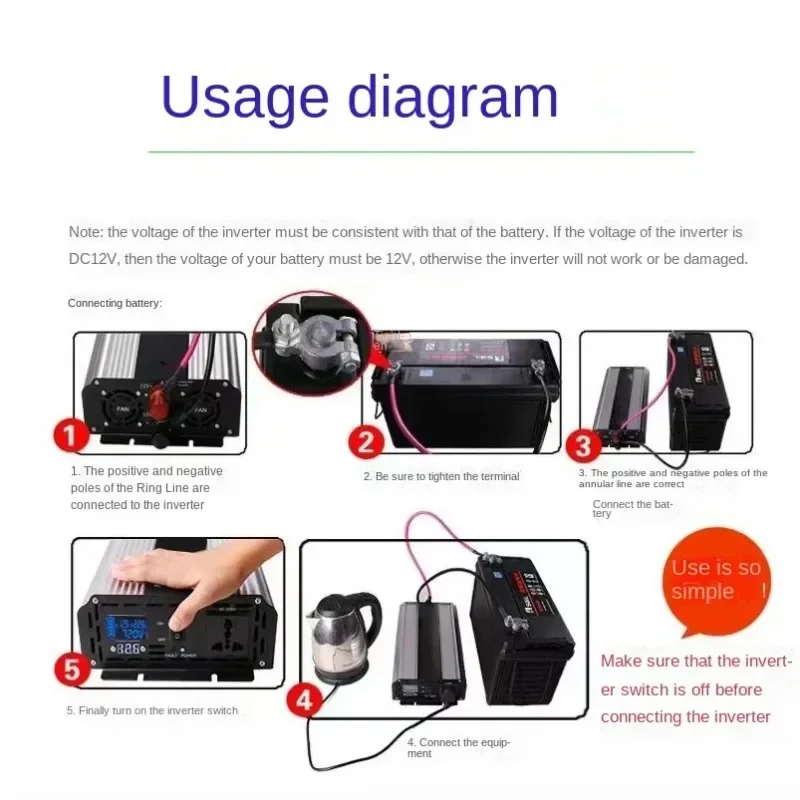 Imagem -05 - Inversor de Carro de Onda Senoidal Pura 12v 220v 1600w 2200w 3000w Conversor de Soquete Multifuncional dc para ac