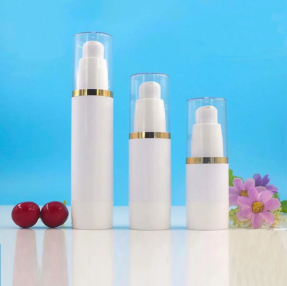 15ml plastic white airless bottle gold line lid serum/lotion/emulsion/liquid foundation/eye essence/sunscreen cosmetic packing