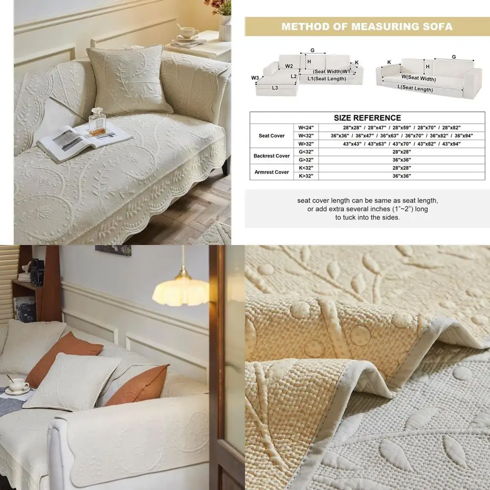 

Хлопковый стеганый чехол для дивана с цветочной вышивкой, нескользящий для собак, кошек, детей, двухместный диван, кресло, L-образный (бежевый, 43x94)