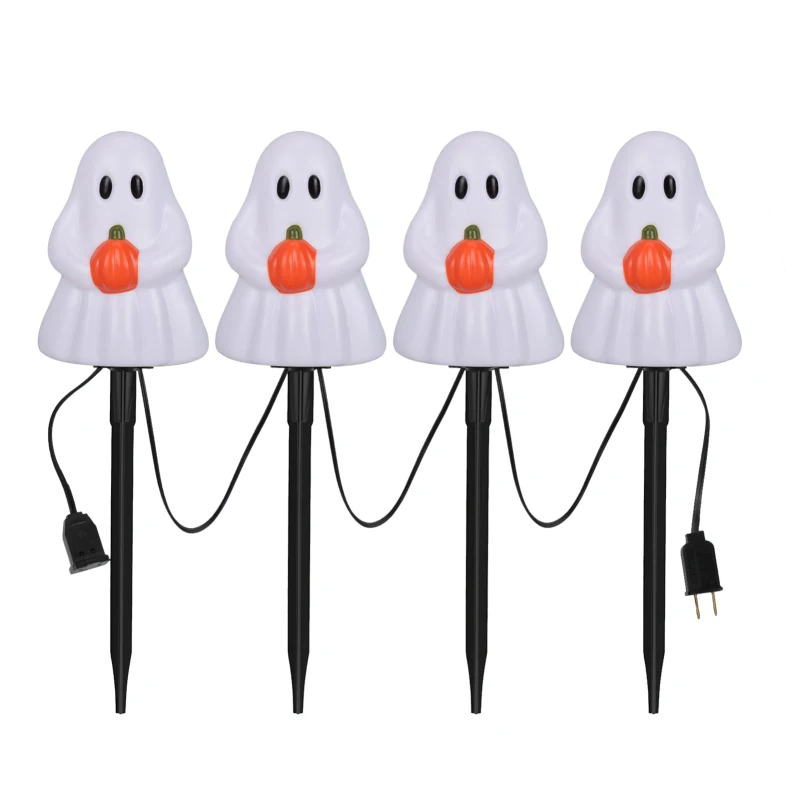 ll Saints' Day 7FT Ghosts Pathway String Light with 4 White Ghosts Stakes Outdoors Waterproof Garden Party Light Holiday Decorat